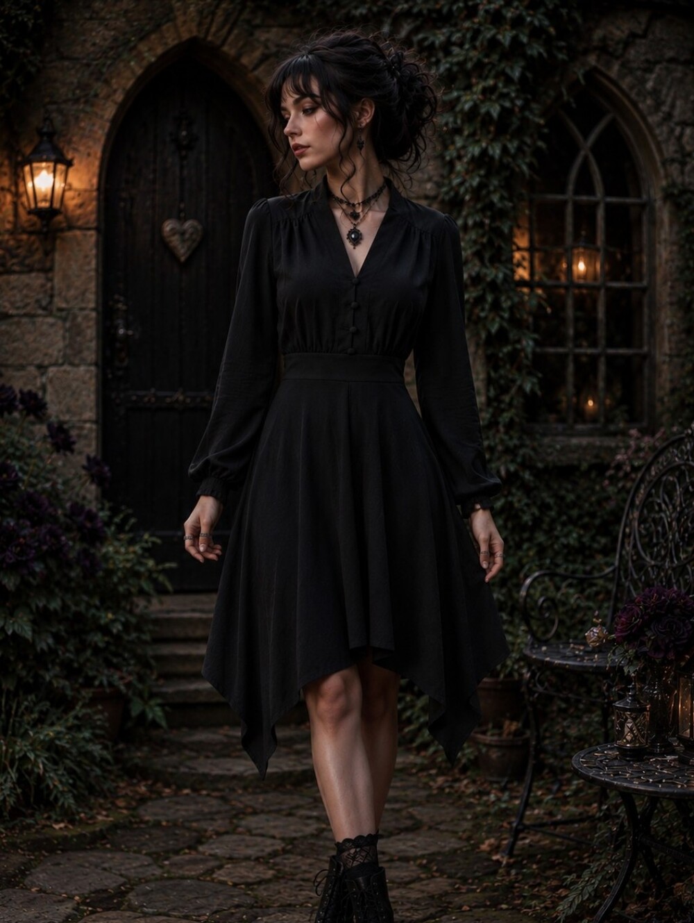 New JustFab Black Witchy Long Sleeve Dress XS